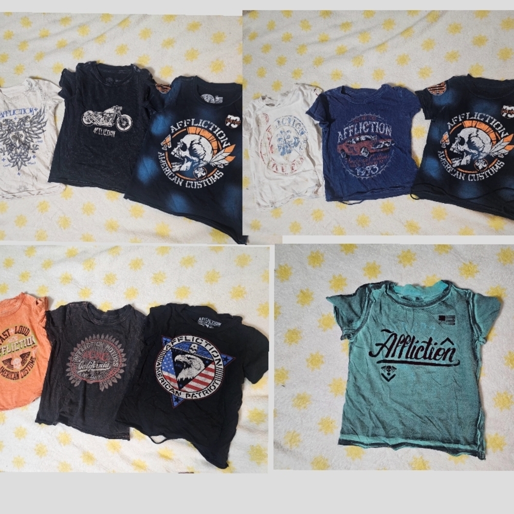 Affliction Blue Graphic Tees Short Sleeve